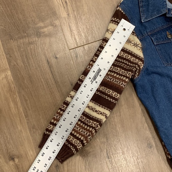 Faded Glory Womens 18W 20W Jean Jacket Vtg 90s Denim‎ Sweater Southwestern Aztec - Picture 7 of 10